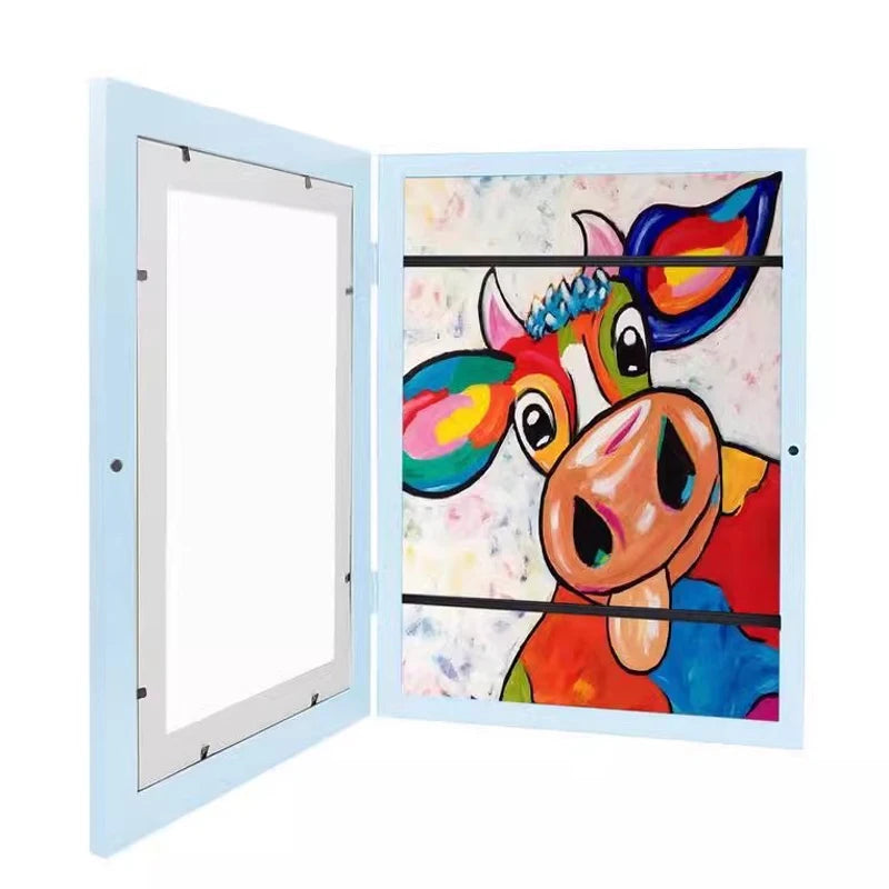Children's Wooden Art Frames – Blue and Pink A4 Display Frames for Kids' Posters, Photos, and Drawings
