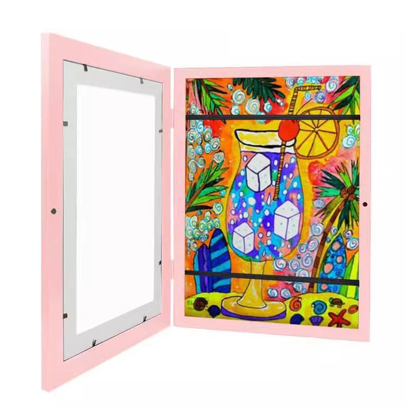 Children's Wooden Art Frames – Blue and Pink A4 Display Frames for Kids' Posters, Photos, and Drawings