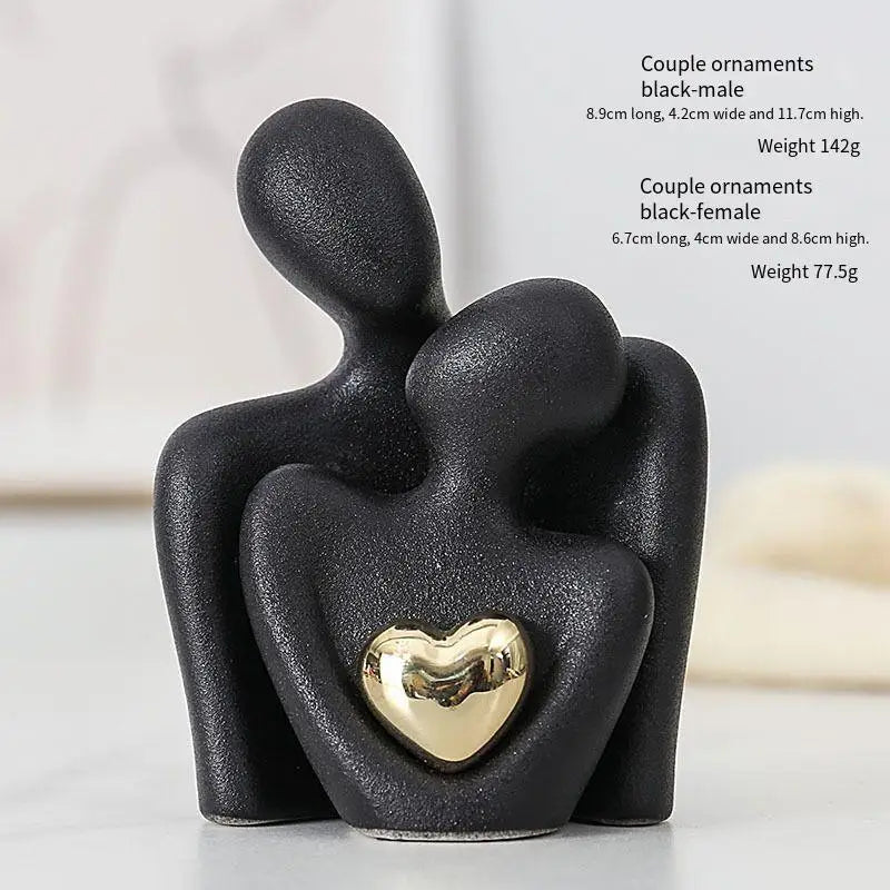 Abstract Ceramic Couple Hugging Figurine – Modern Love Sculpture for Home Decor & Artful Accents