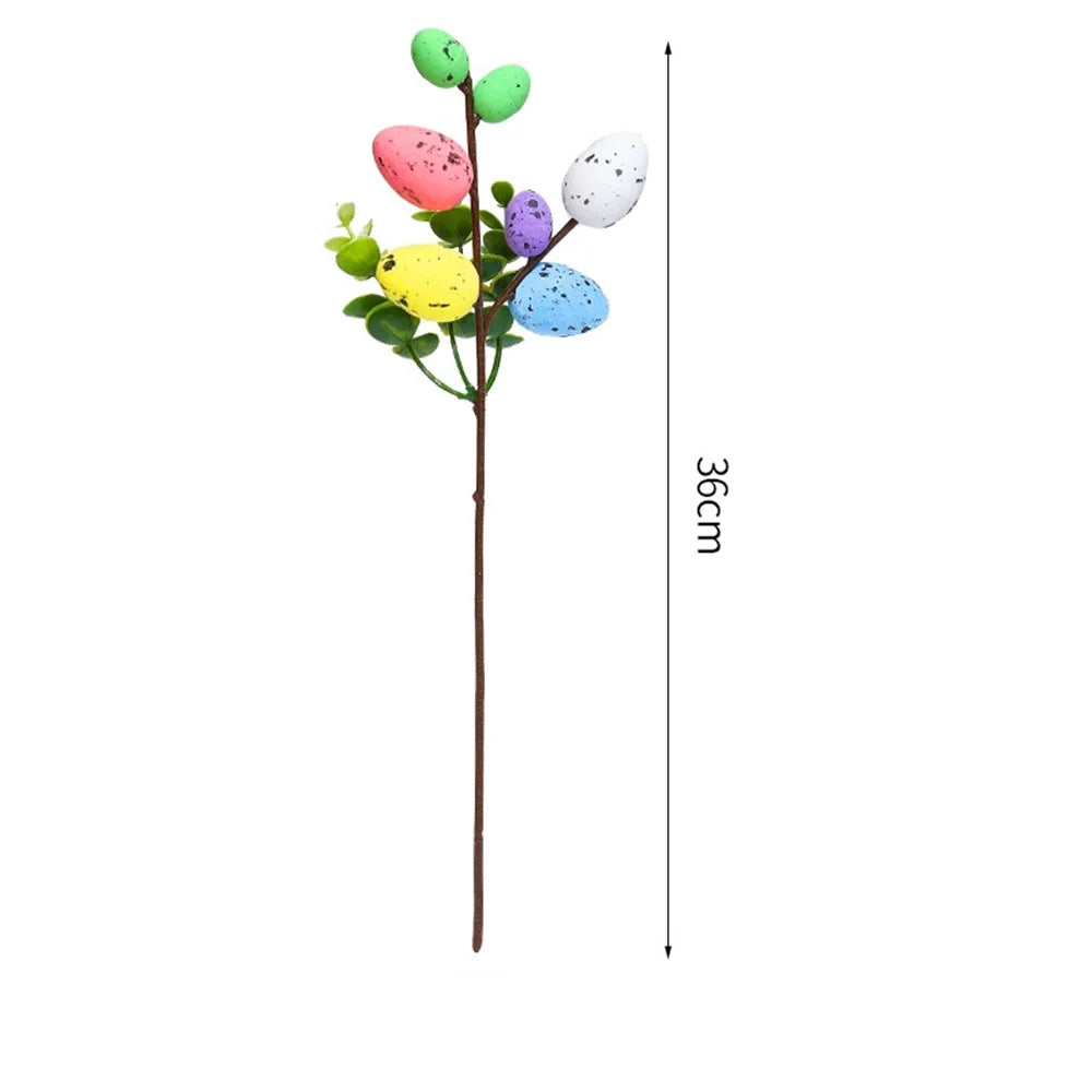Easter Decoration – Artificial Egg and Tulip Flower Branch with Colorful Fake Daisies, DIY Bouquets for Easter Party and Home Table Decor