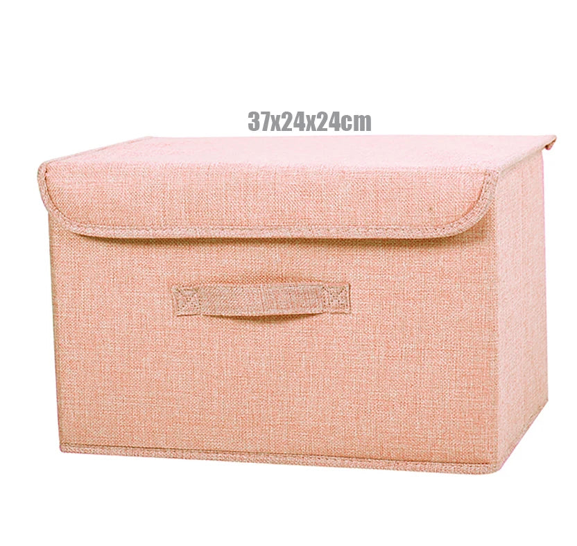 Washable Cotton Linen Folding Storage Box with Lid – Foldable Organiser for CDs, Toys, and Laundry
